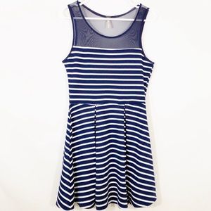 POOF NAVY/WHITE SUNDRESS W/ SHEER NECKLINE - SZ M